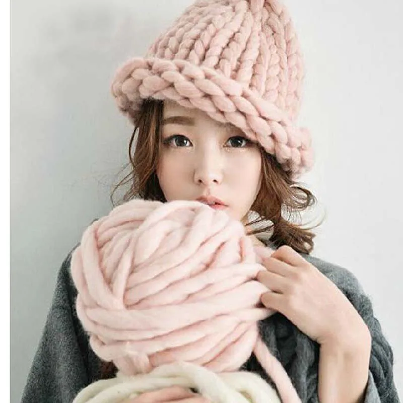 Women-Winter-Warm-Hat-Handmade-Knitted-Coarse-Lines-Cable-Hats-Knit-Cap-Candy-Color-Beanie-Crochet