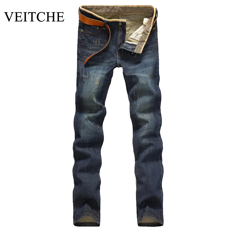 

VEITCHE Brand New 2017 Summer Men Jeans straight Pants Retro Scratched Denim Jeans high quality cotton 28 to 38 for Pants Denim