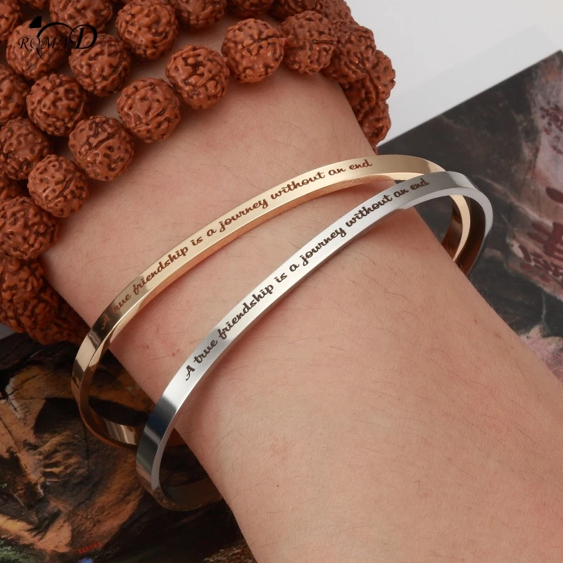 

Stainless Steel Bangles Female Forever Love Charm Bracelet for Women Jewelry "A true friendship is a journey without an end" A30