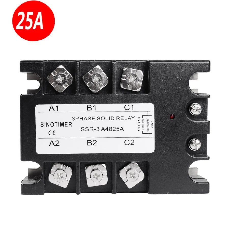 

SSR 3 Phase Solid State Relay 25A SSR AC Control AC SSR Relay 30-480 VAC Load Output.