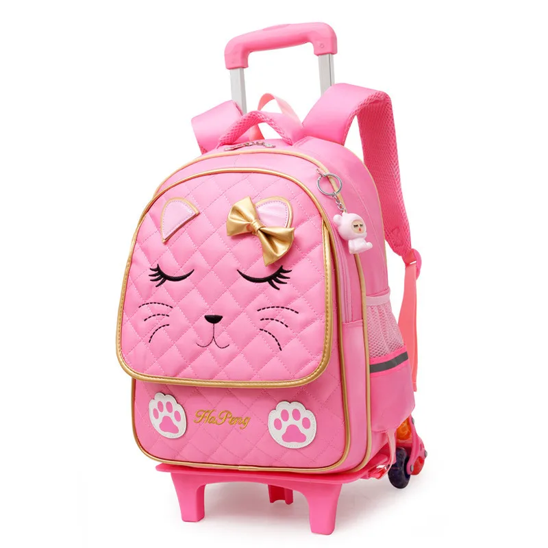 Милые школьные сумки на колесиках для девочек с изображением кошек; Детский рюкзак с колесиками; водонепроницаемый съемный рюкзак; Mochila Infantil Bolsa - Цвет: 6 wheels pink