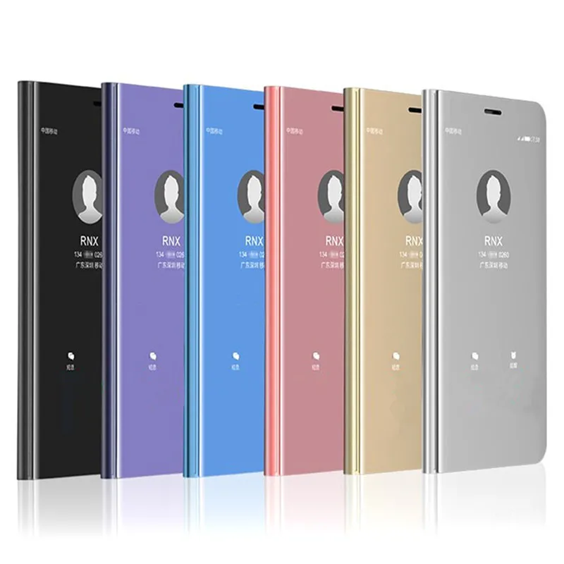 

Luxury Phone Case for iphone X/XS Smart Stand Plated Business Leather Case clear view smart mirror phone case mirror screen