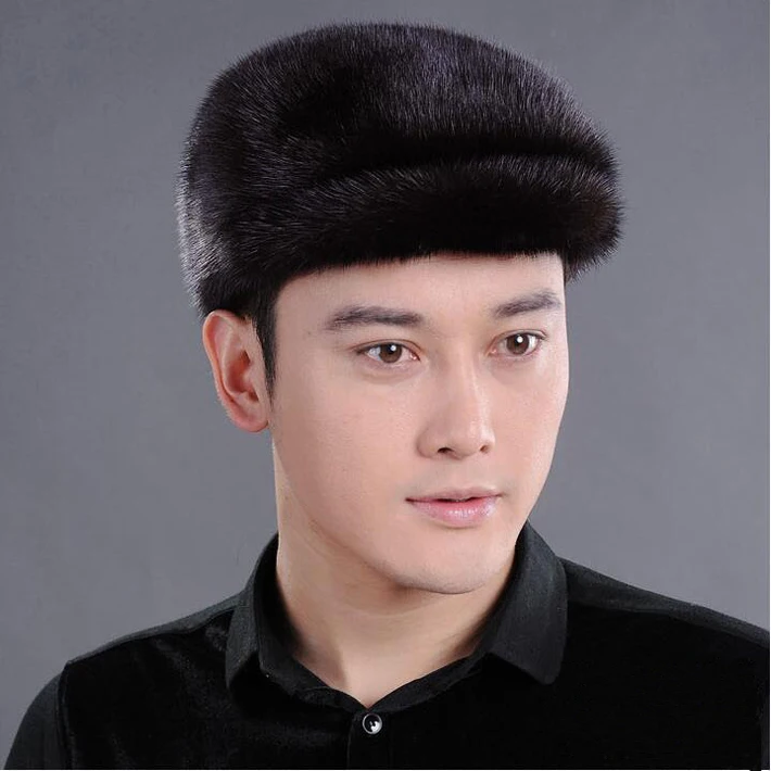 

Men mink fur hat Men's Genuine Mink Fur Cap Winter Warm Top Hat Headgear Beanie Beret Newsboy Cap