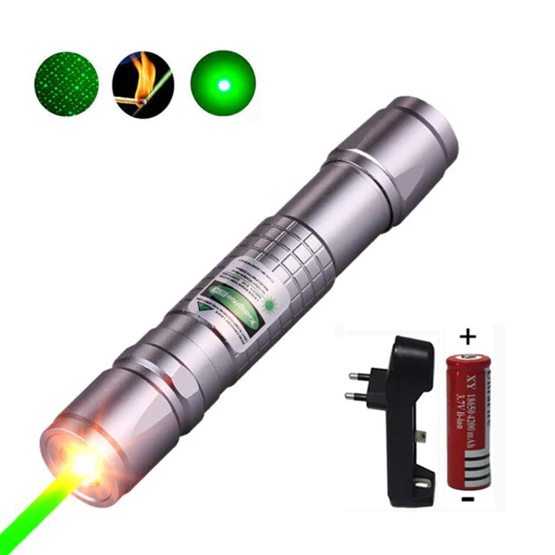 عالية الطاقة الخضراء مؤشر ليزر الصيد الليزر التكتيكي البصر بالليزر القلم 532 نانومتر 5 mW 303 حرق laserpen + شاحن + 18650 بطارية