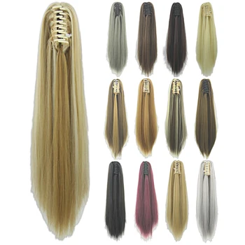 Soowee Straight Long Clip In Hair Extensions Blonde Black Little Pony Tail High Temperature Fiber Synthetic Hair Claw Ponytails 1