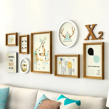 

Modern Style 7pcs Wood Photo Frames Multi Shapes Picture Frames For Home Sofa Wall Decor Nordic Hanging Frames marcos para fotos