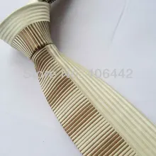 Yibei Coachella Галстуки бежевый половина с коричневой полосой жаккардовый галстук Gravata галстук в деловом стиле для мужчин платье вечерние свадебные