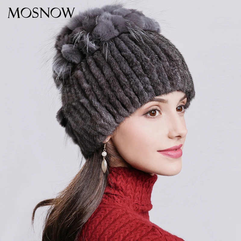 

Mink Fur Women Hat Female Vogue Rex Rabbit Fur Flower Top High Quality 2019 Fashion Brand New Beanies Hats Caps #PCM702