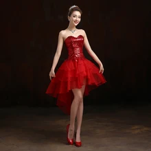 Elegant design!Sexy Strapless Women Blue Red Short Prom Dresses Sequined Evening Gown Formal Party Dress
