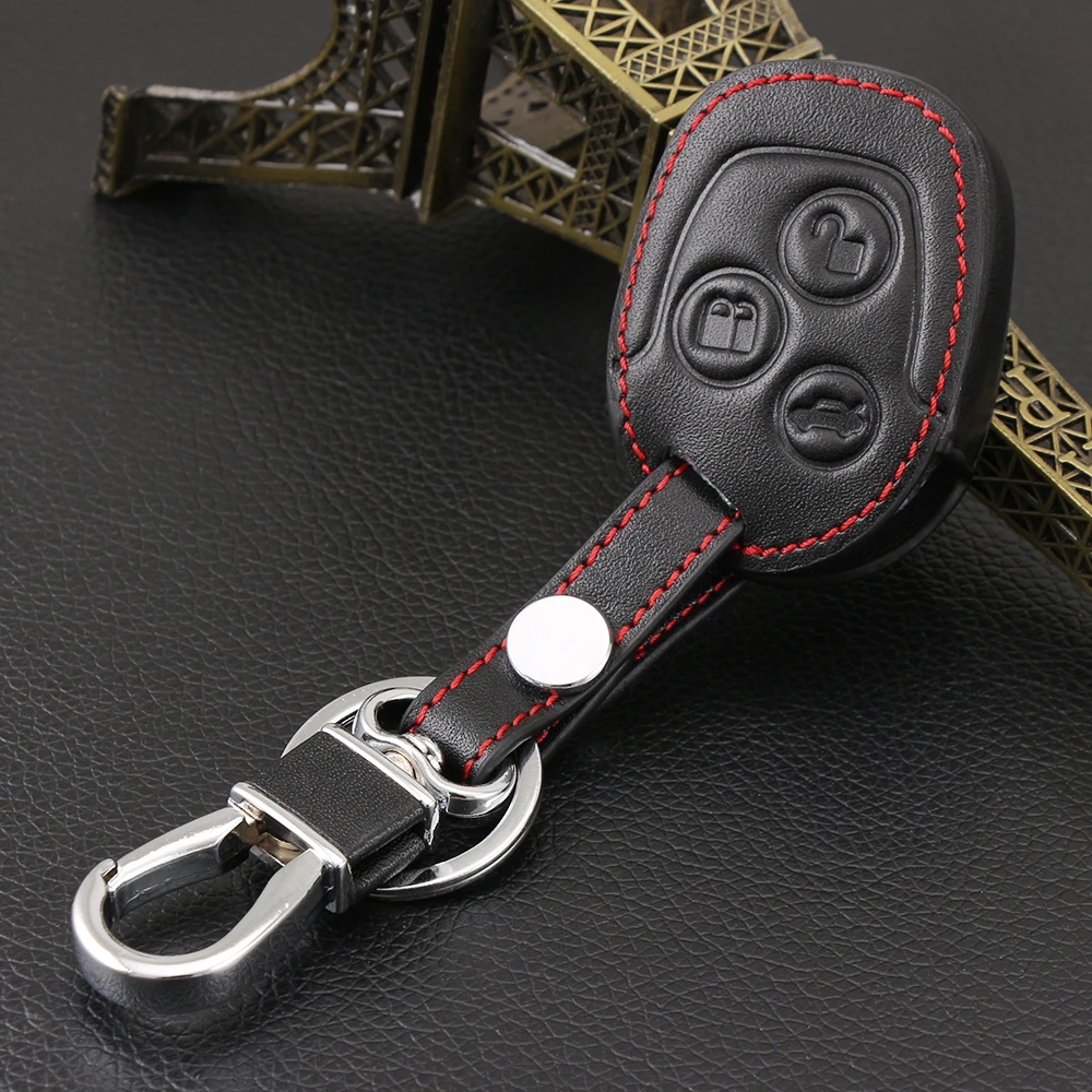 

VCiiC 3 Buttons Remote Leather Car Fob Key Case Cover For Ford Focus Mondeo Festiva Fusion Suit Fiesta KA Holder Protector