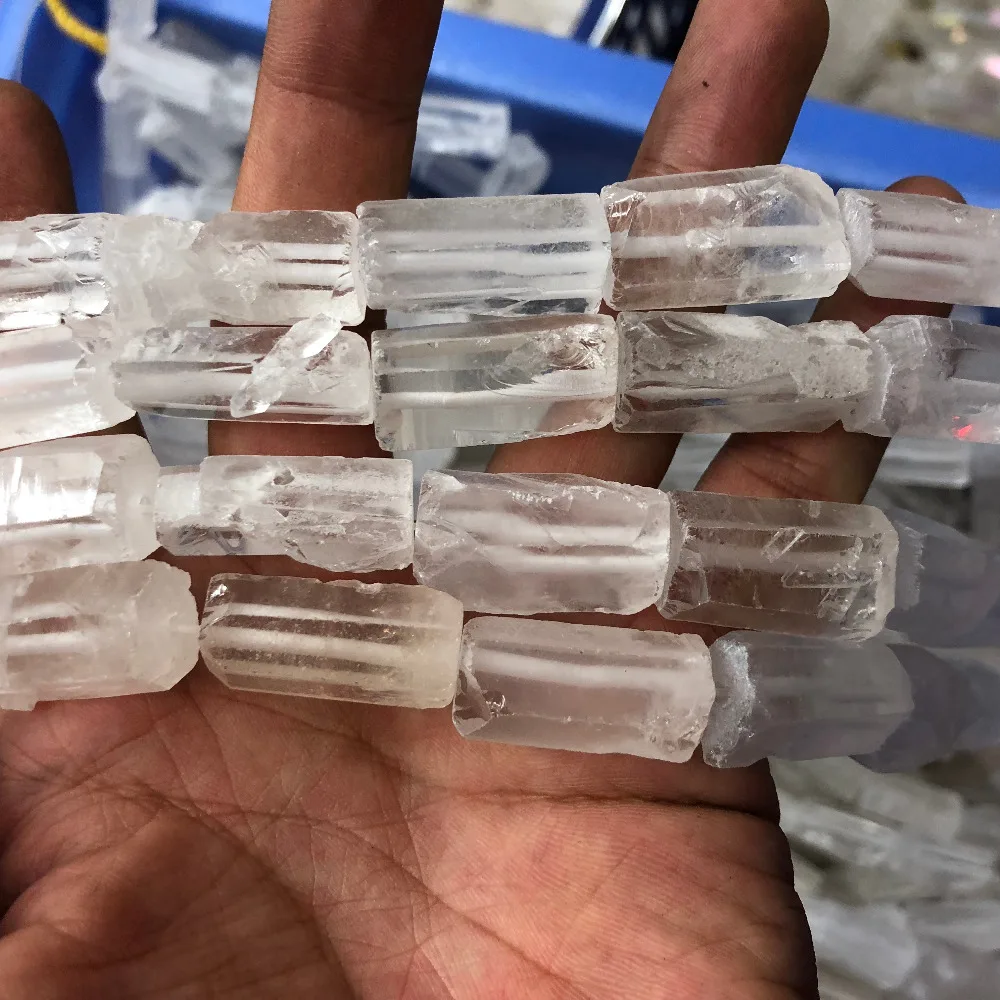 100% Natural Rock Crystal Clear Quartz Gem Beads,Raw Cutting Stone Nugget Tube Jewelry Making Beads,3strings of 15.5" image_1