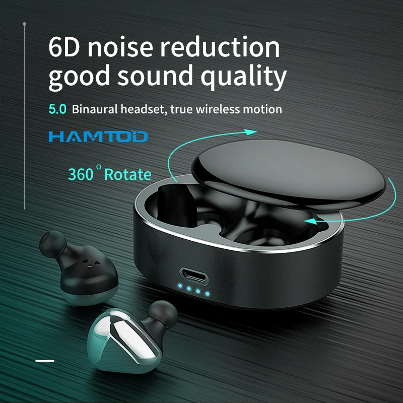 

HAMTOD T50 HiFi Dual Bluetooth 5.0 True Wireless Headset Automatic Pairing Stereo 6D Noise Reduction Sport Earphone