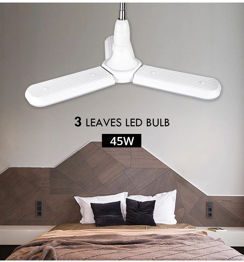 EeeToo 85-265V LED Bulb E27B22 Ceiling Fan Lamp For Living Room Foldable Fan Blade LED Bulb Lighting 30W 45W Ceiling Light Home (5)