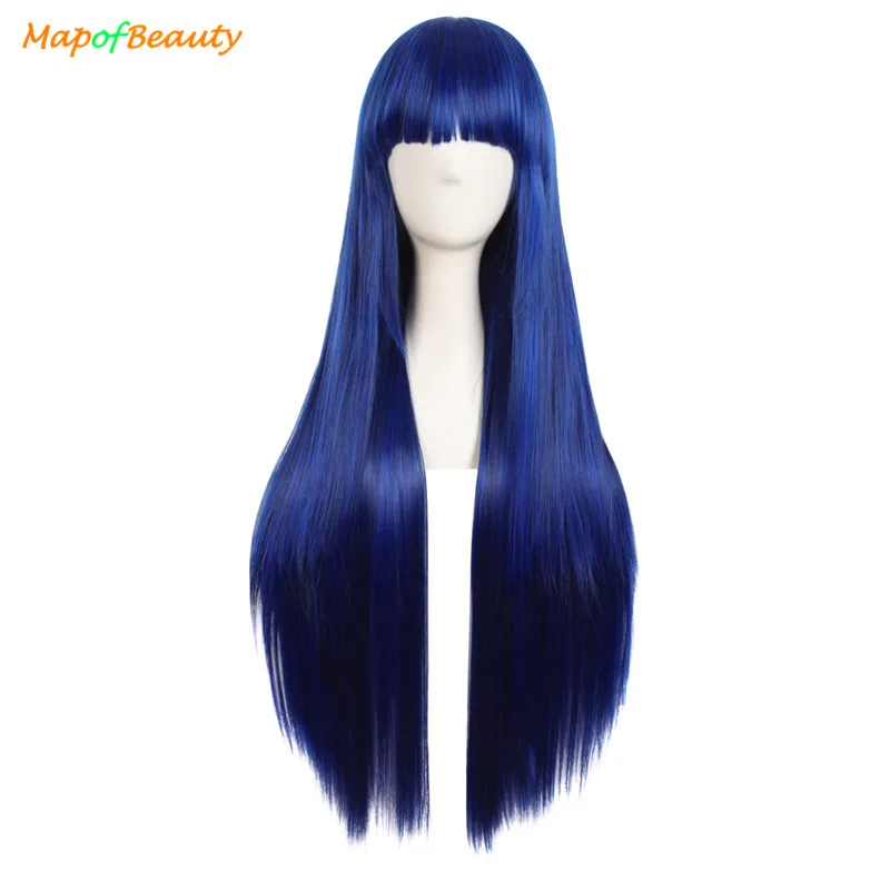 Wigs Hair for Women,RNTOP Cosplay Wig Long Blue Black Straight Wig with Flat Bangs Halloween Costumes for Woman Girls Natural Looking and Synthetic Hair Wigs Blue 