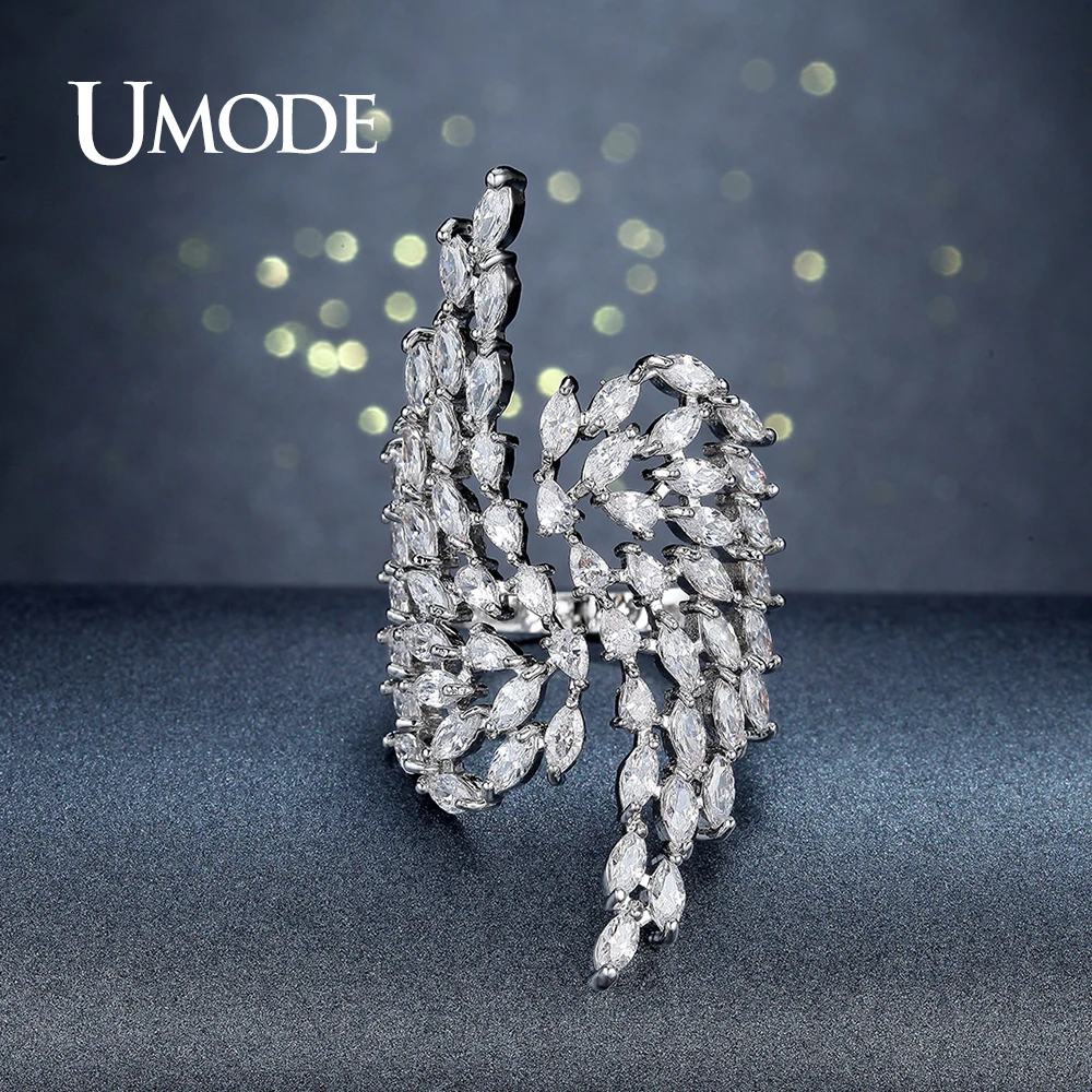 UMODE Брендовое модное серебряное кольцо с крыльями ангела и кристаллами для женщин, ювелирное изделие, вечернее кольцо с открытым большим пальцем, подарок UR0382