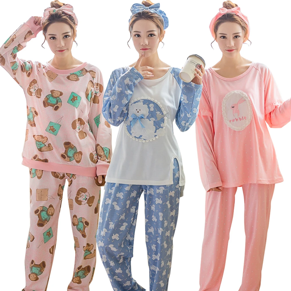 

hot sale women Pajamas Set Spring Autumn new Thin cartoon printed Long sleeve cute Sleepwear Suit casual Homewear Female pyjamas