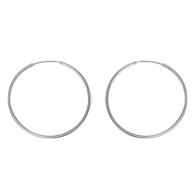 Clic Simple Round Thin Silver Color Hoop Earrings 50mm Never Out Clic Simple Round Thin Silver Color Hoop Earrings 50mm Never Out Of Fashion Must Have Item