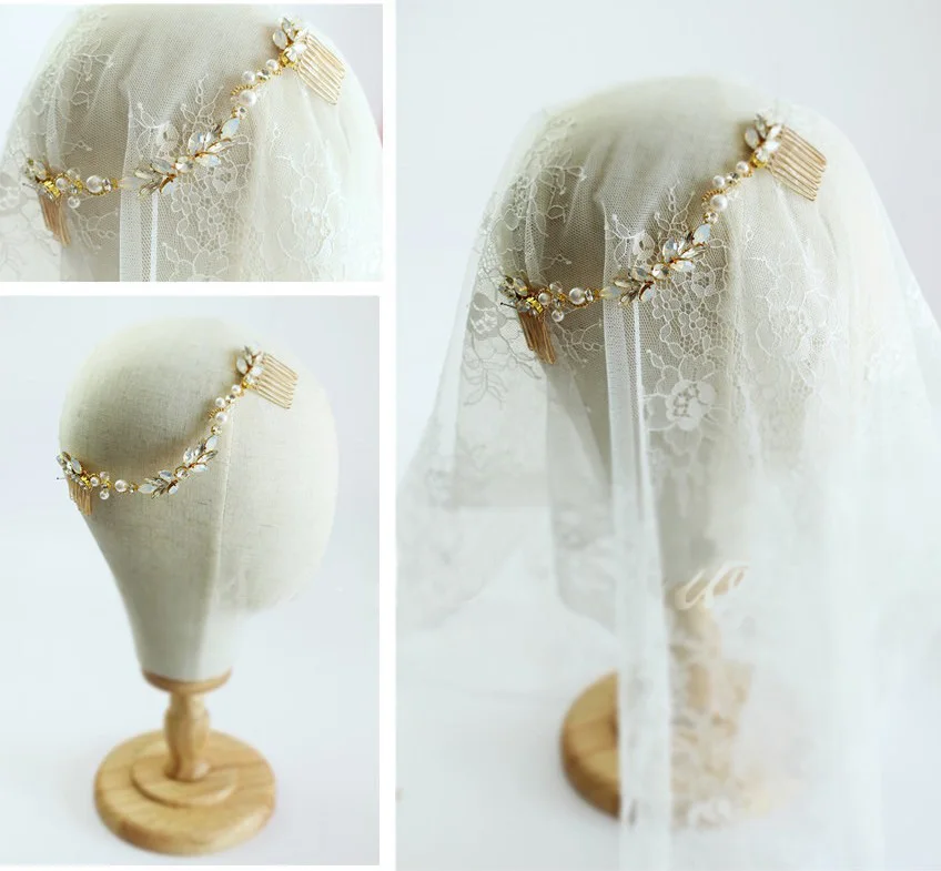 

Dower me Delicate Opal Crystal Women Headpiece Gold Color Bridal Long Hair Comb Hand wired Wedding Hair Jewelry Accessories