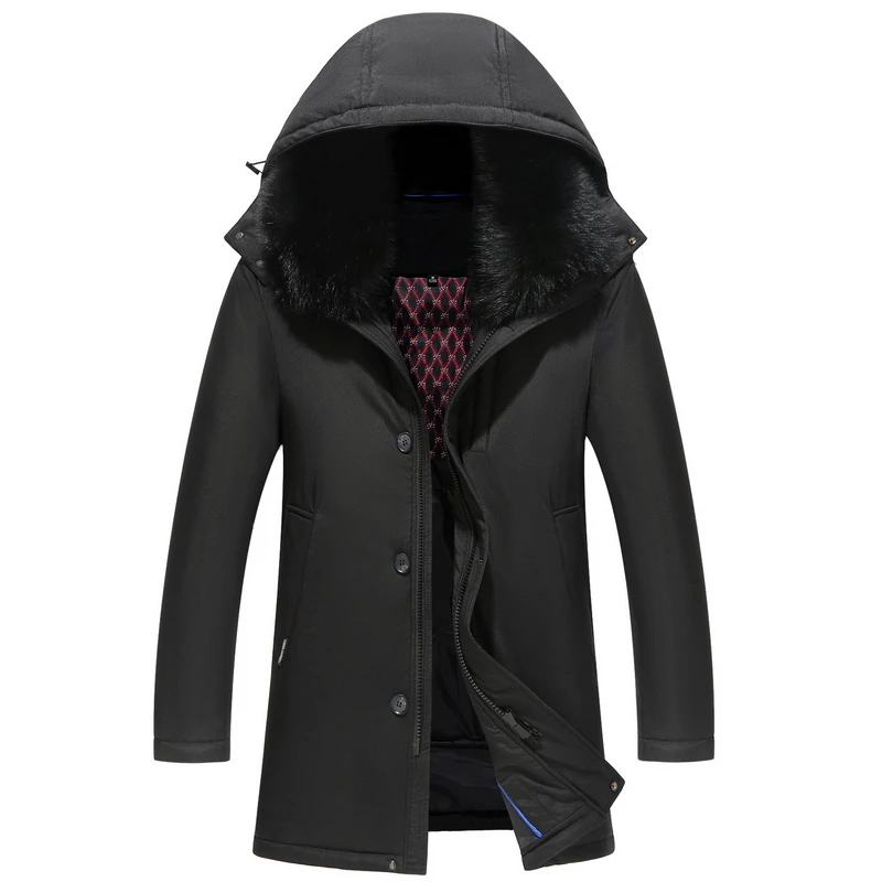 Мужской пуховик с меховым воротником удлиненная Повседневная парка капюшоном