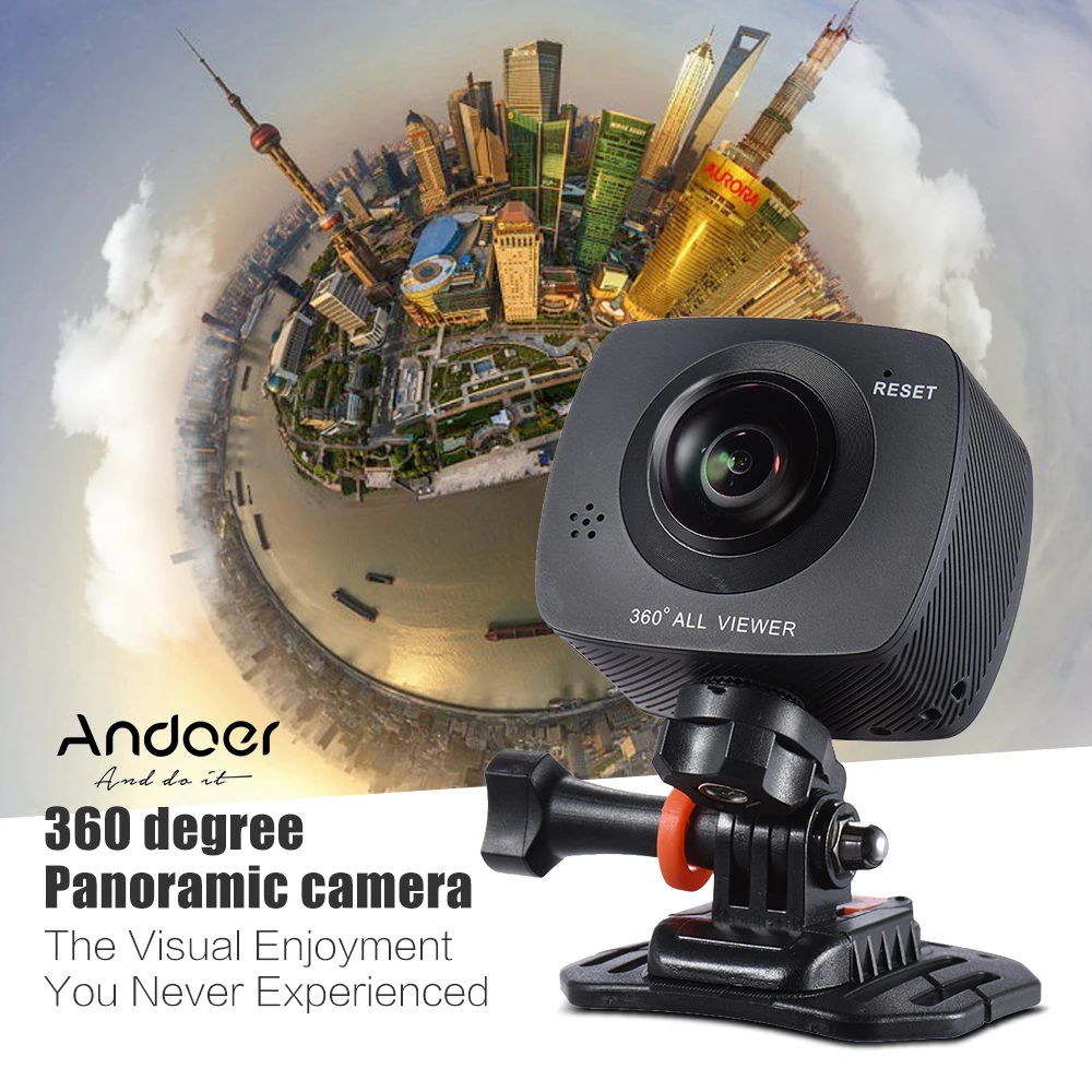 Andoer двойной объектив 360 градусов панорамная цифровая видео Спортивная экшн VR камера 1920*960 P 30fps HD 8MP w/220 градусов Рыбий глаз объектив