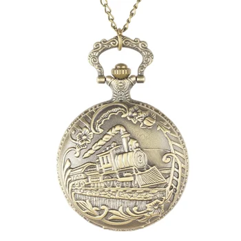 

Steampunk Style Pocket Watches Train Howllow FOB Watches Men Women Gift With Chain Free Shipping High Quality