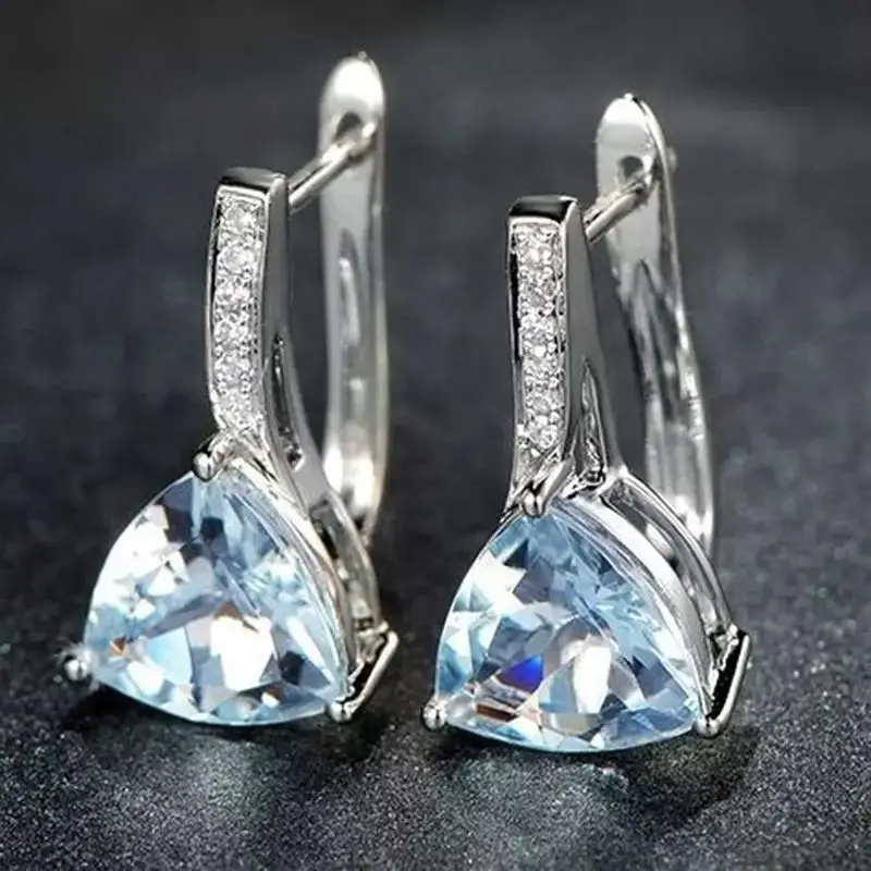 

Fashion Glamour Blue Stone Heart Shape 925 Silver Stud Earrings Female Girl Fashion Elegant AAA Zircon Earrings Jewelry Gift