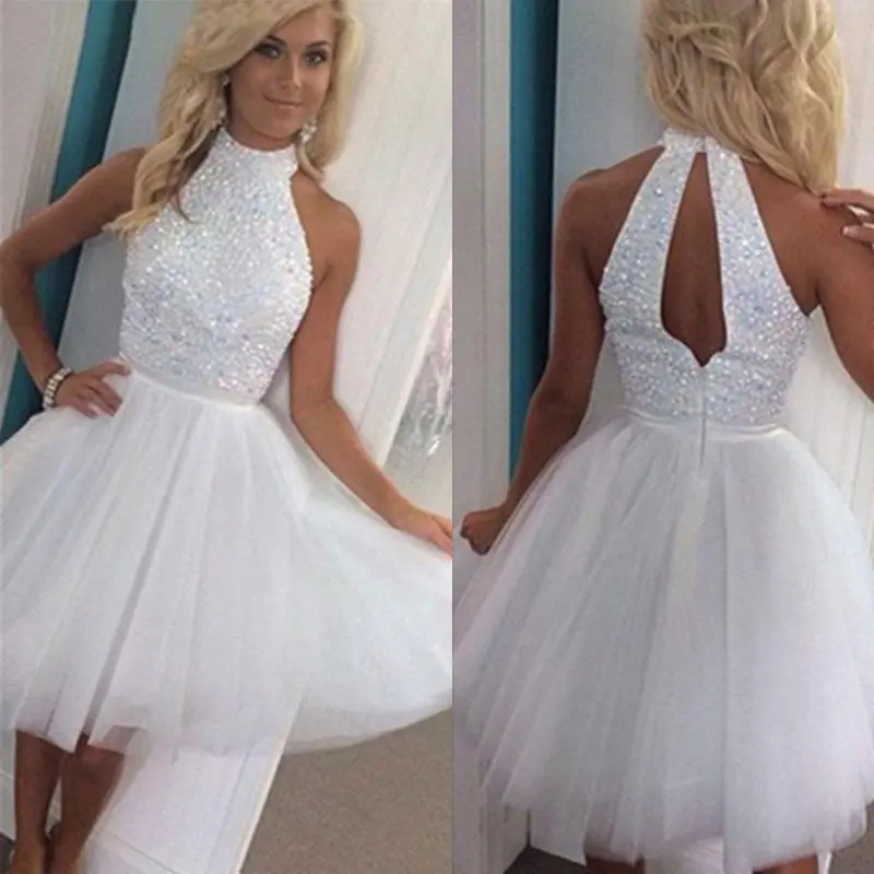 2016 Cute White Short Prom font b Cocktail b font font b Dresses b font Knee