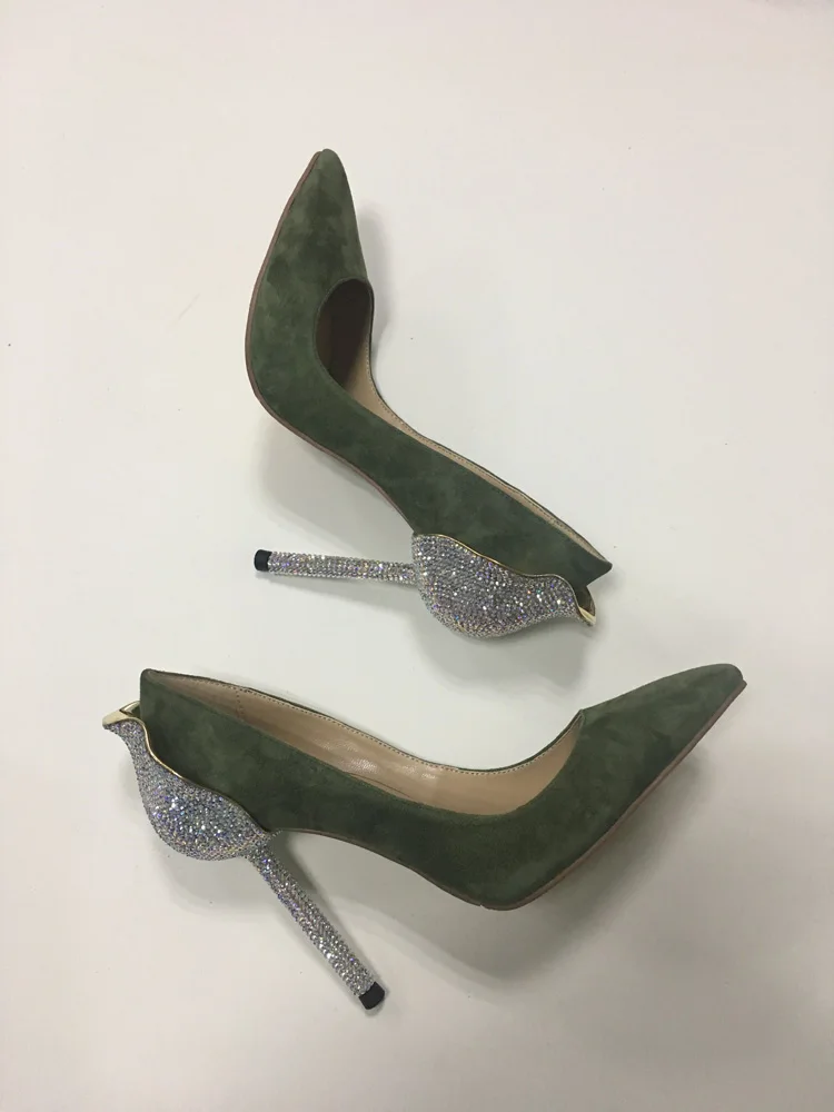 

Brand design women dress shoes Fashion stones heel pumps 2019 Genuine leather spring autumn shoes pointed toe thin high heels