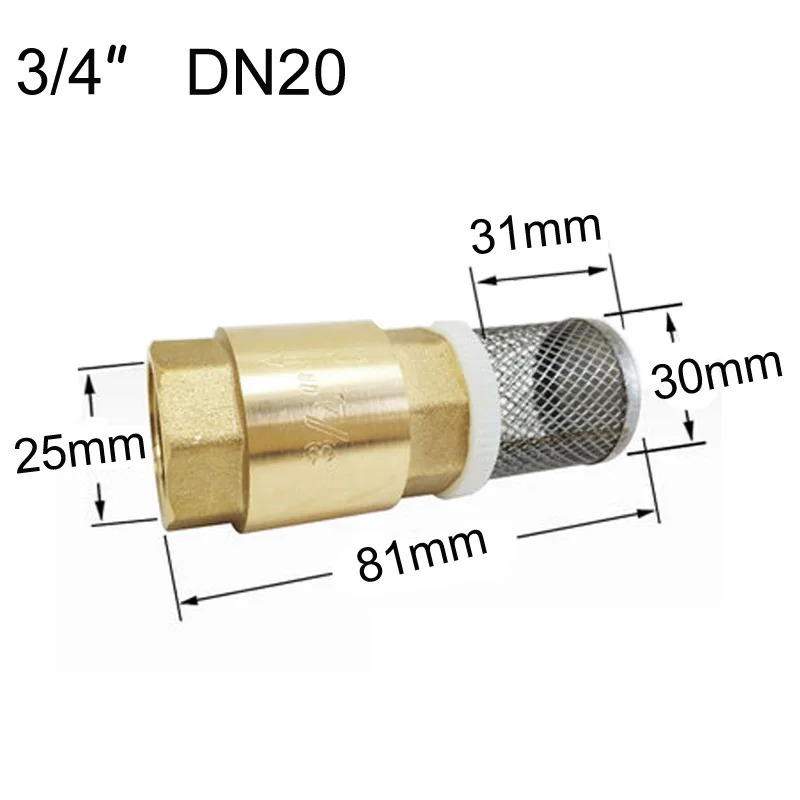 1 шт. латунный обратный клапан с фильтром фильтра 3/"(DN20) BSP Женская нить