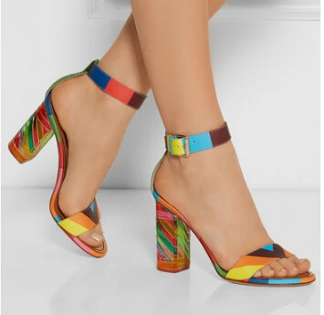 rainbow chunky heels