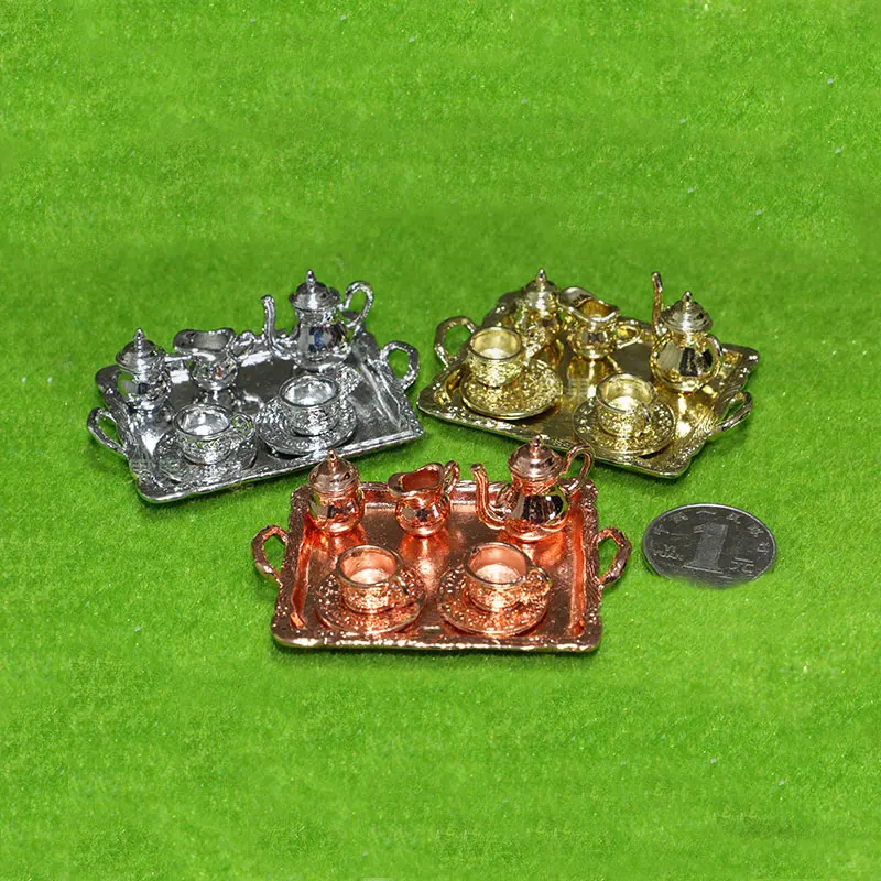 1: 12 Dollhouse Furniture Miniature Dining Ware Toy 8 Pcs Metal Tea Set Teapot Cup Plate Length 6.5cm 1: 12 Dollhouse Furniture Miniature Dining Ware Toy 8 Pcs Metal Tea Set Teapot Cup Plate Length 6.5cm