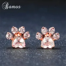Бамос женский милый кот лапа серьги гвоздики розовое золото Заполненные ювелирные изделия циркон серьги для женщин девочек мода подарок на день Святого Валентина