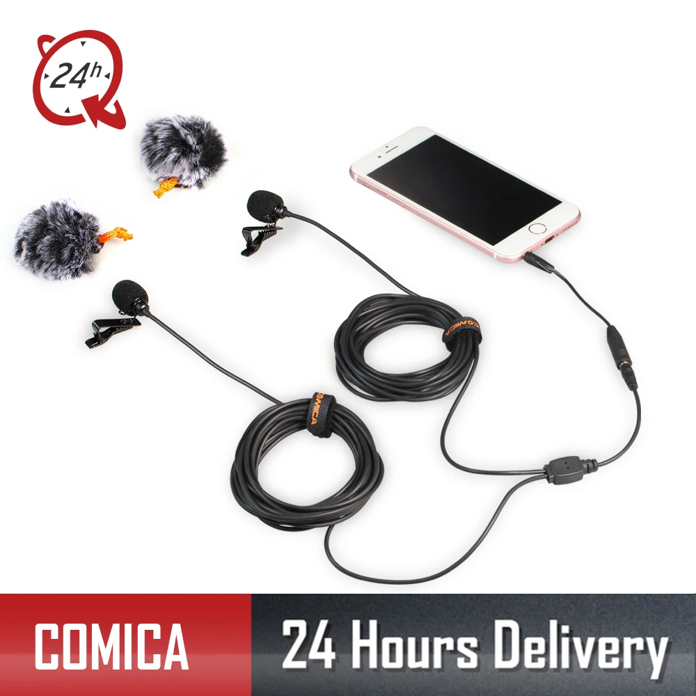 

Comica Dual-head Lavalier Lapel Microphone Clip-on Omnidirectional Condense Mic for Smartphone DSLR GoPro Camera PC 6M/4.5M/2.5M