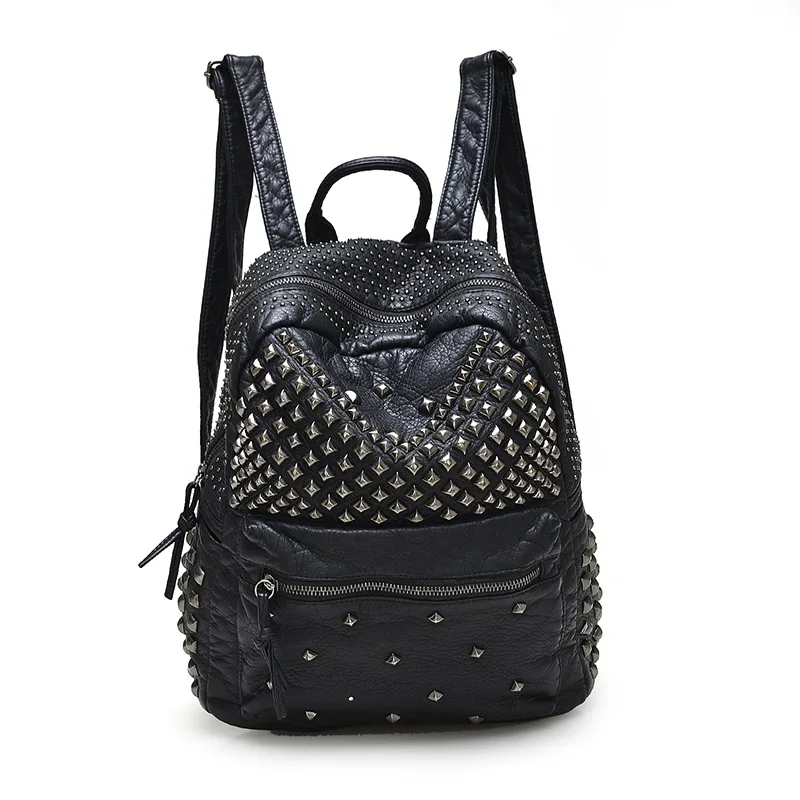 2016 Fashion Women Waterproof PU Leather Rivet Backpack Women's Backpacks for Teenage Girls Ladies Bags with Zippers Black Bags