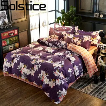 

Solstice Home Textile Single Double Bedding Set Girls Woman Linens Flower Pattern Brown Duvet Cover Pillowcase Sheets Bedclothes