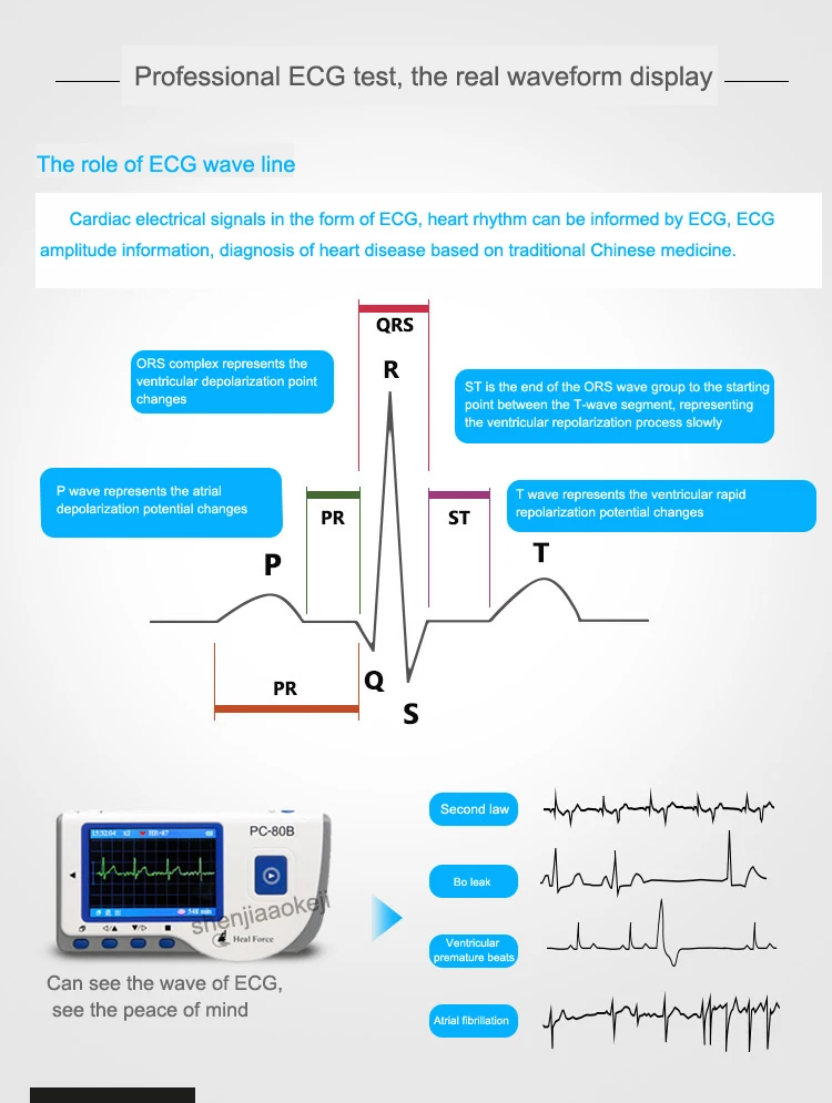 PC-80B Быстрое измерение электрокардиограммы кардиологический мониторинг сердечного ритма электрокардиограмма динамический контрольное