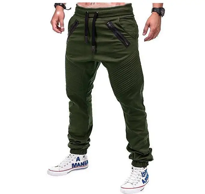 Pantalones Hombre мужские штаны для фитнеса с застежкой-молнией, спортивные штаны в полоску, складные повседневные штаны для мужчин - Цвет: Green