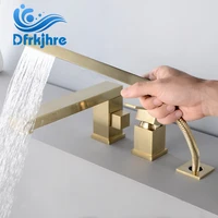 Gold brush Bathtub faucet mixer with hand shower double function bathtub faucet set deck mounted bath shower tap(chrome , black) 1