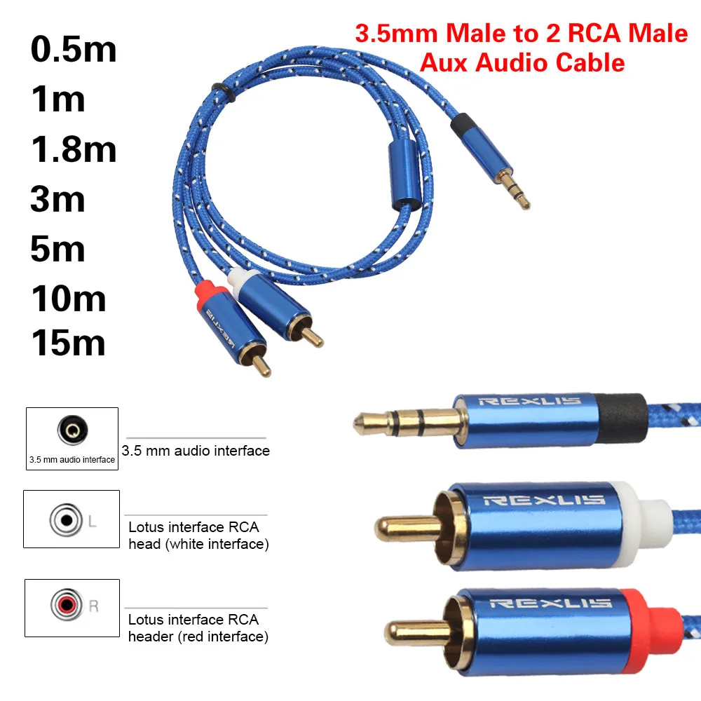 

3.5mm Jack Male To 2 RCA Male Cord Audio Cable Headphone Splitter Aux Adapter Cable Wire for Amplifier Phone Theater Headphone
