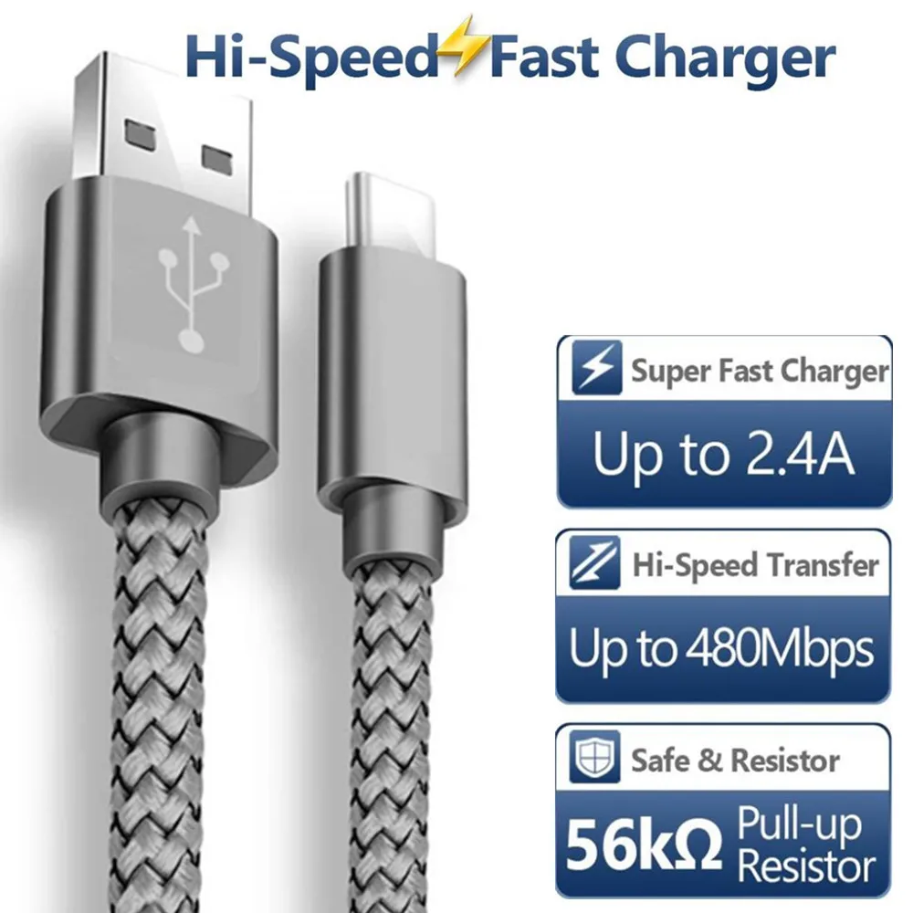 

Nylon Braided Cord USB Type C Cable Fast Charger USB charger cable For xiaomi Samsung Galaxy S9 Plus Note 9 Moto LG Google Pixel
