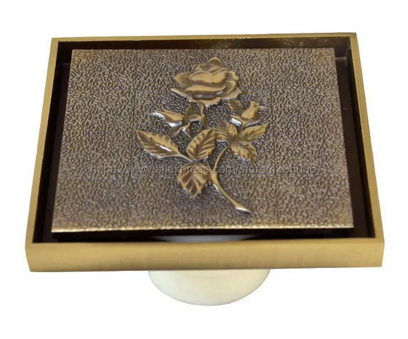 

10cm*10cm Antique Brass Square Vintage Art Carved Floor Drain Cover Shower Waste Drainer Bathroom Accessories Bhr012