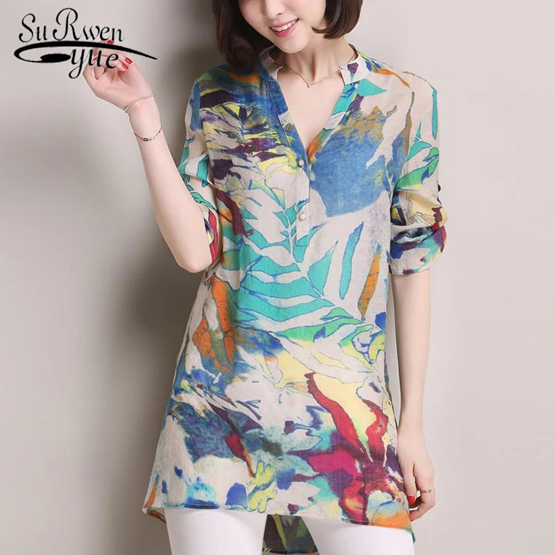 

fashion plus size women blouse shirt summer print ladies tops blusas v collar casual blouse 2018 women shirt female tops 0199 40