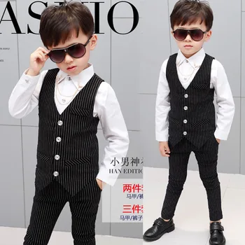 

Buying One Set child costumes striped cotton kids slim suit vest shirt pant little boys clothing set for party wedding suits