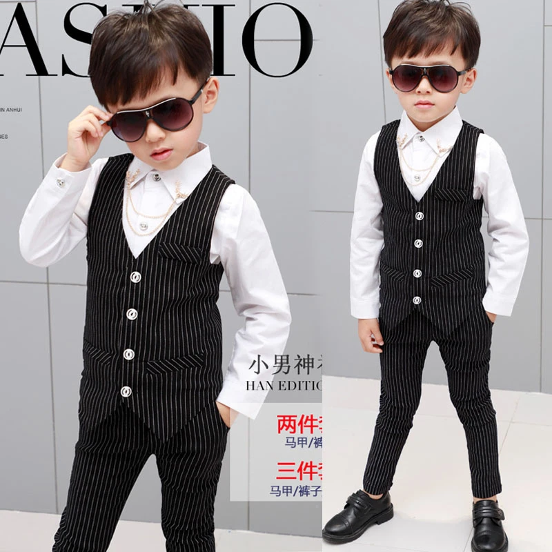 Costume En Coton Raye Pour Enfants Costume Slim Gilet Chemise Pantalon Ensemble De Vetements Pour Petits Garcons Costume De Fete Et De Mariage Achat D Un Ensemble Aliexpress