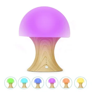 

Multicolor RGB Wooden Mushroom Led Night Light wireless remote dimmable Silicone mood nightlight for Children baby Gift
