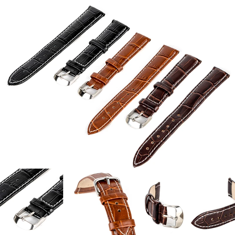 Black Brown Unisex Leather Watchband Steel Buckle Sport Wrist Watch Band Strap Belt Watch Accessories 18/20/22/24mm