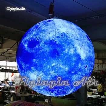 

Stage Decor Lighting Inflatable Planet Moon Customized Hanging Peach Skin Velvet Blue Balloon For Nightclub And Theater