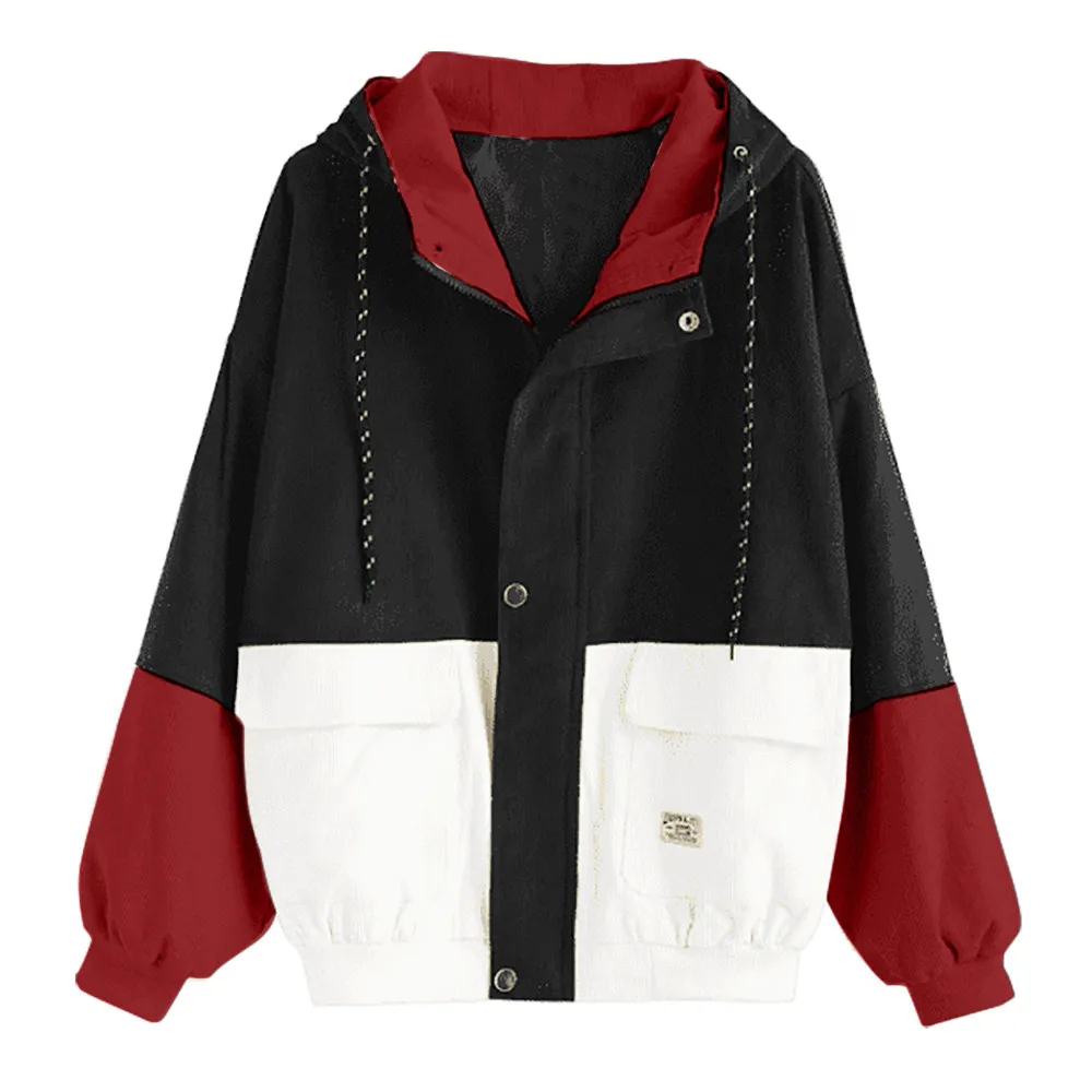 

Coat Women Long Sleeve Corduroy Patchwork Oversize Jacket Windbreaker Patchwork Coats Overcoat high quality