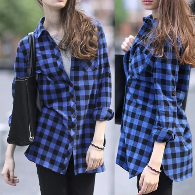 Mejor manga larga azul / rojo y negro camisa a cuadros