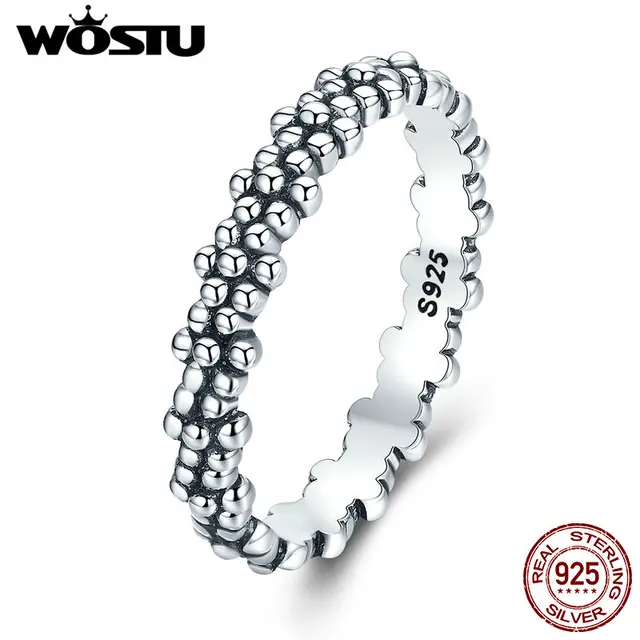 WOSTU Genuine 925 Sterling Silver Vintage Daisies Stackable Rings For Women Fine WOSTU Genuine 925 Sterling Silver Vintage Daisies Stackable Rings For Women Fine